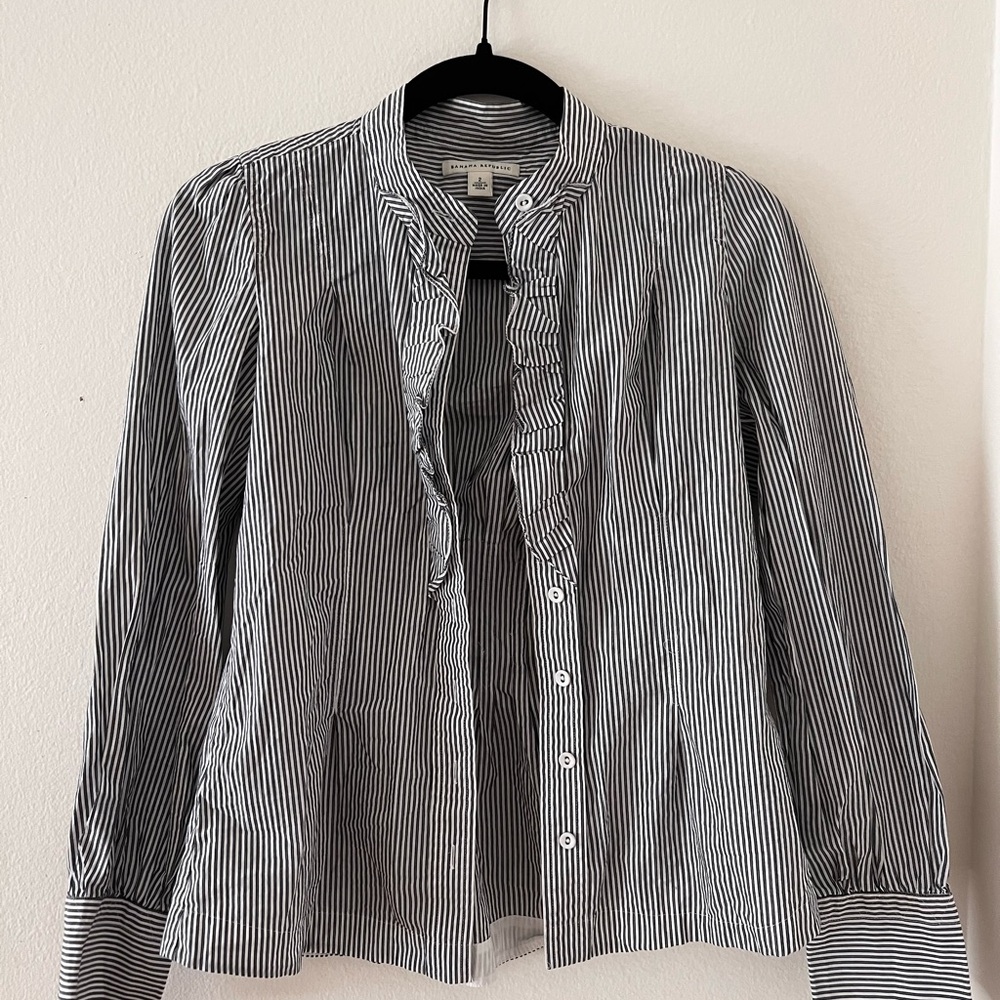Banana Republic Black and White Striped Button Down Shirt